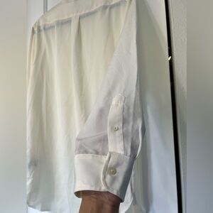 Lauren Ralph Lauren Women's New Ivory Crepe Button-Down Tunic Shirt Top L